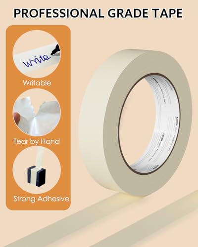 Image of 48 Rolls Masking Tape Bulk - 1 Inch Beige Tape General Purpose | UV & Heat Resistant, Removes Cleanly - 0.94 in x 55 Yd per Roll - Total 2640 Yds - Crisp Lines for Art, Drafting & Crafts