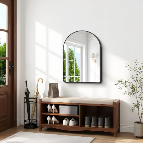Image of BONEWEI Arched Wall Mirror,30x36 inch Black Arched Mirror Bathroom,Vanity Mirror for Over Sink Metal Frame,Tempered Glass Arch Mirrors for Bedroom,Entryway,Living Room,Home Decor Shatter-Proof
