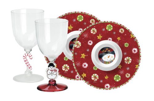 Merritt International Party Pak, Snowman Cheer Plate and Cocktail Glass
