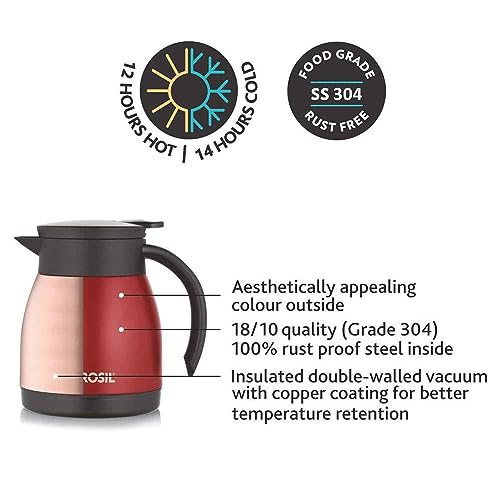 إبريق شاي ستانلس ستيل معزول بتفريغ الهواء من بوروسيل، أحمر، 500 مل