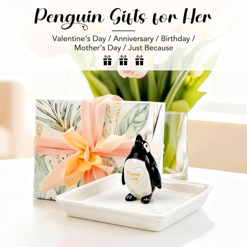 Image of PUDDING CABIN Penguin Gifts for Women, Ring Holder Jewelry Tray, Penguin Figurine Forever Lover Anniversary Wedding Birthday Mothers Day Gifts for Girlfriend Wife Fiancee Daughter Mom