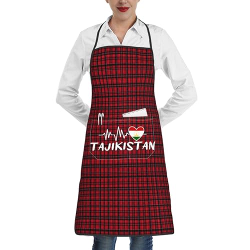 nopicsn Tajikistan Heartbeat Apron for cooking with Pockets Women Men Kitchen Chef Funny Aprons