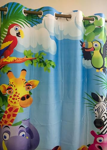 Image of 3D Printed Cartoon Animals Window Curtains for Kids Room, Decorative Long Door parde for School, 4x9 feet, Pack of 2 pcs