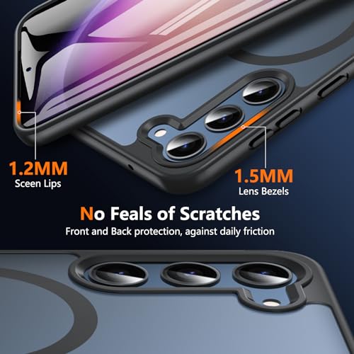 Magnetisch Für Samsung Galaxy S23 Hülle mit Panzerglas Glas,Militärschutz Handyhülle für Samsung S23 mit MagSafe Matt Transluzente Schutzfolie Schutzhülle Case Cover für Samsung S23(Schwarz) 5