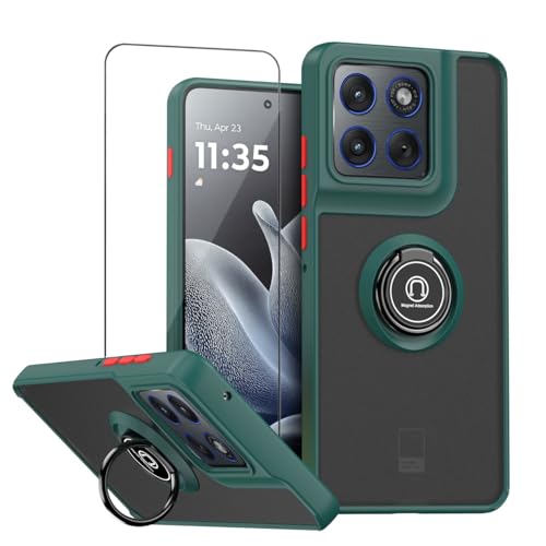 Image of QUIETIP Case for Motorola Edge 70 with Screen Protector,Magnetic Ring Car Stand Silicone Translucent Matte Drop Protection Cover,Green
