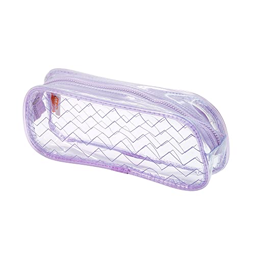 Estojo PVC Transparente 1 Zíper Chevron Lilás, BRW