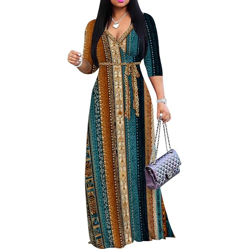 Image of Women Plus Size 3 /4 Sleeve V Neck Maxi Dress with Pockets | Soft fabric relaxed fit three quarter sleeve v neck with pockets for party and daily wear