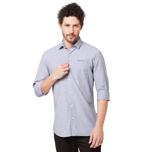 Image of KENNETH COLE New York Mens Slim Fit Cotton Spread Collar Long Sleeve Patch Pocket at Chest Casual Shirt