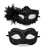 Masquerade Mask for Women Men Couple Venetian Masks Shinny Mask for Halloween Costume Mardi Gras Party Ball Prom (Black)