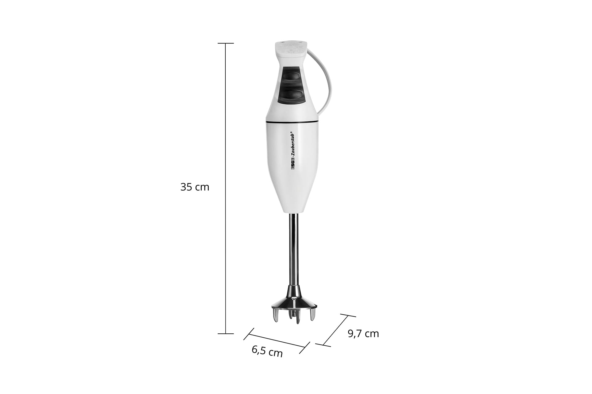 ESGE Zauberstab 90120 M 100 design biały, blender ręczny, blender immersyjny, 2 stopnie do 10 000 obr./min, ergonomiczny uchwyt, trwały, wytrzymały silnik, w zestawie akcesoria, 120 W, wyprodukowano w