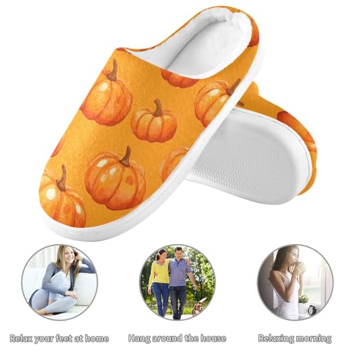 JUNZAN Fall Pumpkins Mens House Cotton Slipper Wide Memory Foam House Shoes for Travel Christmas Presents 6-73