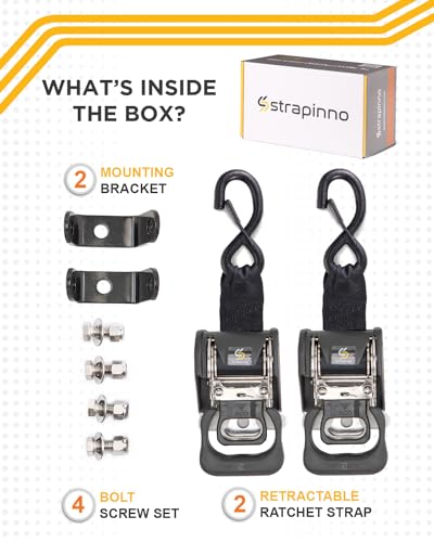 Strapinno STP-RBA204-SS-2PK 2Pcs Stainless Steel Retractable Ratchet Straps (1 7/8 In X 4 Ft) Transom Tie Downs thumb #1