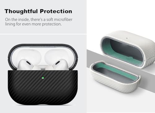 Image of Haobobro Leather Case - for AirPods Pro 3 Case Cover - Selected Skin-Friendly Leather, with Carbon Fibre Texture, Handmade Drop Protective Hard Cover for AirPods Pro 3rd Generation Earbuds - Black