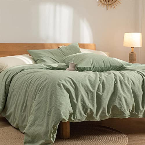 Eavd Modern Style Solid Color Green Duvet Cover Queen Soft 100% Washed Cotton Nature Green Bedding Set With 2 Pillowcases Simple Luxury Green Comforter Cover With Zipper 4 Ties #TOP2