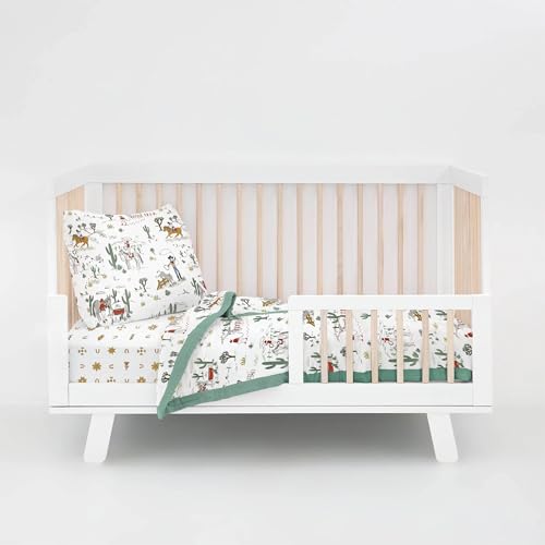 Image of Little Unicorn Toddler Bedding 3-Piece Set | Includes Comforter, Crib Sheet & Pillowcase | Soft & Breathable Muslin Fabric | for Convertible Cribs & Toddler Beds (Cow Poke)