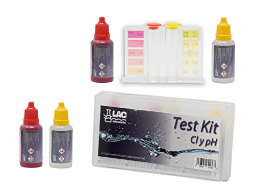 PACK AHORRO Medidor Cloro y PH Piscinas + 1 Recambio Reactivos para test - KIT ANÁLISIS CLORO, PH y BROMO (gotas) - Calidad certificada Laboratorios LAC