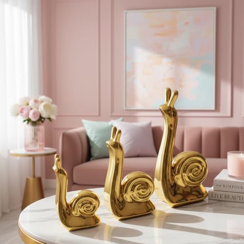 Image of Xtore Home Decor Snail Family Ceramic Finish Figures - (Set of 3 Piece, Golden)