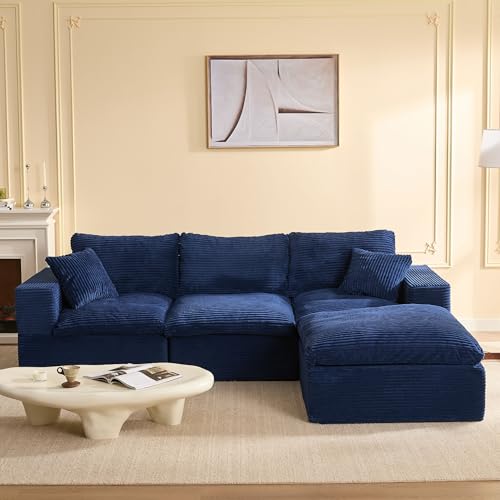 Afuson 106.3 Sectional Couches for Living Room Set of Cloud Couch Modular Sectional Sofa Convertible Sofas Bed Deep Seat Sofa L Shaped Cozy Sofa Furniture Set Corduroy Blue
