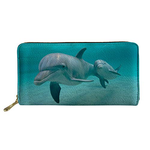 SEANATIVE Damen Geldbörse mit Metallreißverschluss, stilvolle Handy-Geldbörse, Kreditkartenfächer., Blauer Delfin, Einheitsgröße, Geldklammer Cover
