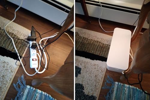 Image of ZhiYo 2 Pack Cable Management Box, Medium & XL, Power Strip Organizer White | Hidden Rear Cable Routing, Durable ABS Construction, Fits Power Strips Up to 13.4 inch, Ideal for Desks, TV Areas & Floor Corners