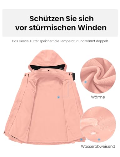 donhobo Damen Jacken 3-in-1 Fleece Gefüttert Winterjacke Winddicht Warm Verdickte Softshelljacke Wasserdicht Outdoor Wanderjacke Funktionsjacke Pink S