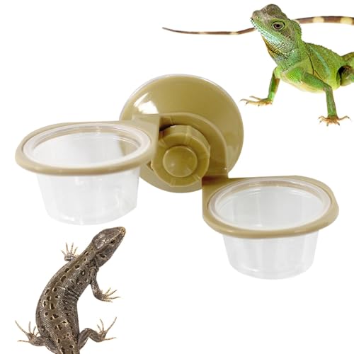 Samuliy Cuenco de agua con ventosa para reptiles, plato de comida de geco de doble tazón, taza de alimentación de reptiles, cuenco de comida y agua para reptiles, cuenco de alimentación de camaleón