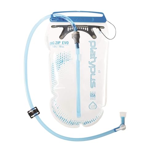 Platypus Big Zip Water Reservoir for Hydration Backpacks, 2-Liter, EVO with Fast Flow Valve, Clear