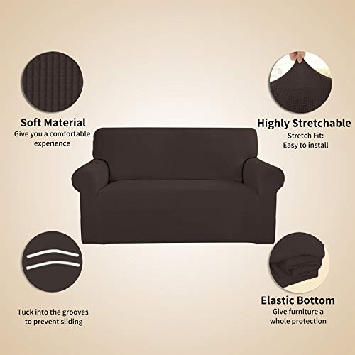 Image of Easy-Going Stretch 4 Seater Sofa Slipcover 1-Piece Sofa Cover Furniture Protector Couch Soft with Elastic Bottom for Kids, Polyester Spandex Jacquard Fabric Small Checks Chocolate