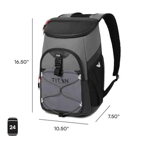 Image of Titan by Arctic Zone 24 Can Backpack Cooler, Leak Proof | Insulated soft sided bag with leak proof lining and adjustable straps, breathable mesh panels, for lunch, picnic, travel