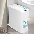 5 Gallon Motion Senor Bathroom Trash Can with Lid, Automatic Garbage Can Touchless, Smart Plastic Waste Basket for Narrow Spaces, Bathroom, Office, Bedroom, Living Room (White)