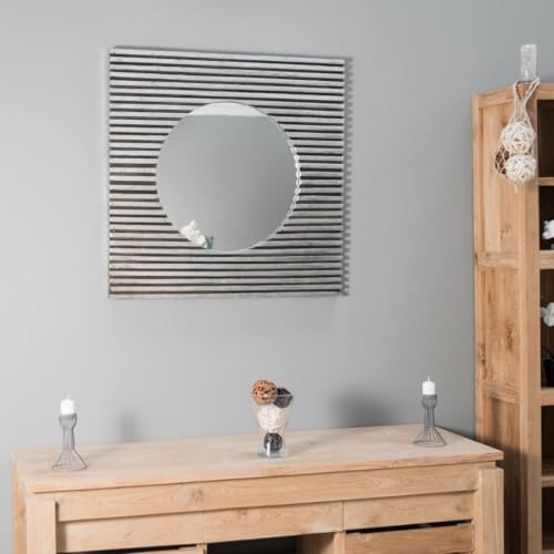 Wanda collection - Miroir Art déco carré en Bois patiné Argent 80 x 80 cm