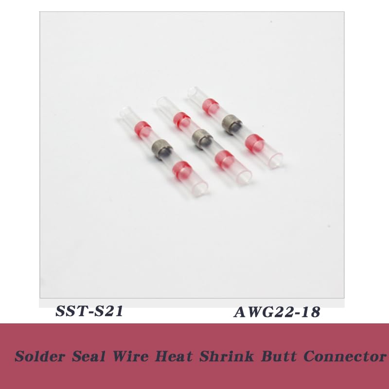 50 100PCS 200PCS 22-18 AWG SST Series Waterproof Heat Shrink Solder Sleeve Seal Butt Terminal Connector - (Color: Red, Pins: 200pcs)