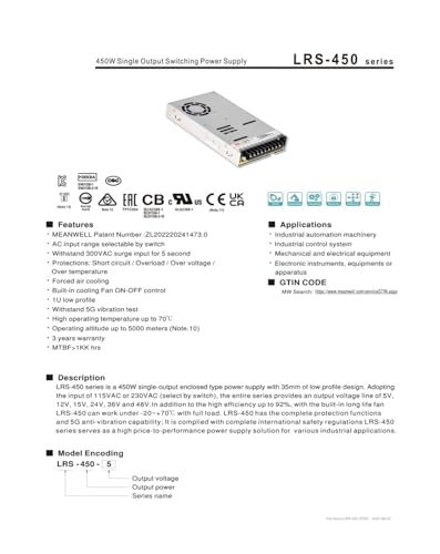 Alimentation à découpage LRS-450-15 boîtier métal robuste 450W - 4
