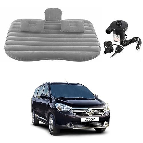 Image of Oshotto Multifunctional Car Travel Bed Mattress with Two Air Pillows, Car Air Pump Compatible with Renault Lodgy (Grey)