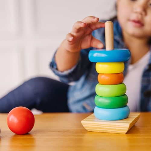 Melissa & Doug Rainbow Stacker Wooden Ring Educational Toy - Wooden Stacking Rings, Stacker Toys for Toddlers Ages 2+ - image 7
