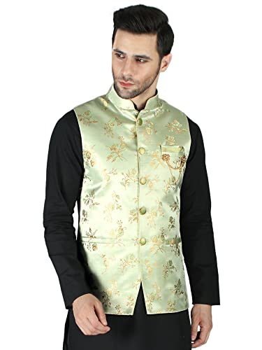 Image of Exotic India Ethnic Wear Floral Brocade Nehru Jacket Waist Coat
