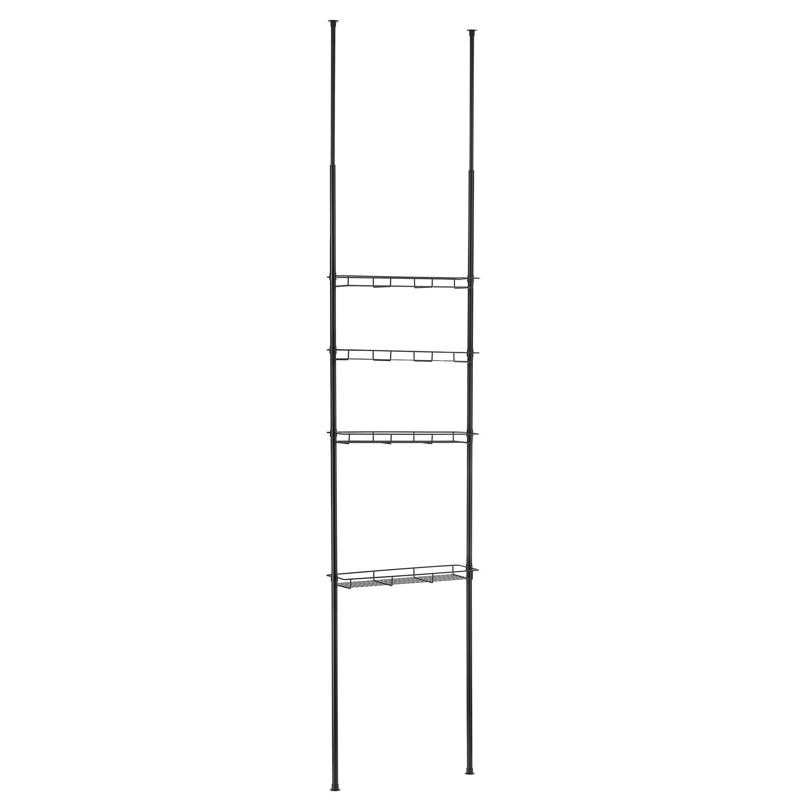 Duschregal Paula, 4 offene Ablagekörbe, schwarz, Teleskopstange höhenverstellbar, ausziehbar bis 280cm. Ideal für Badezimmer ohne Bohren. Inklusive Duschablage Teleskopstange, Teleskopreg