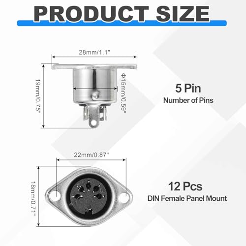 Conector hembra DIN 5 pines panel pack 12 tono plata miniatura 2