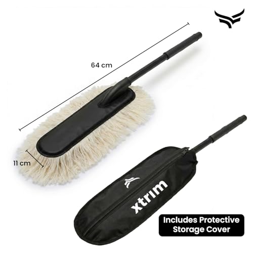 Image of Xtrim Car Duster, Scratch-Free & Lint-Free Car Cleaner Brush with Long Handle, Cotton Car Dust Cleaner with Paraffin Wax Coating for 2X Better Cleaning Performance, Car Cleaning Brush for Exterior