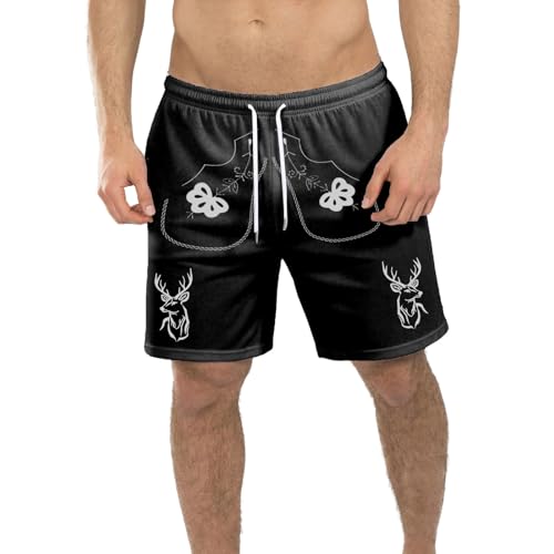 Bañador para hombre con cordón, aspecto de piel, cintura elástica, pantalones de chándal bávaros, Oktoberfest, retro, traje regional, Negro , 3XL