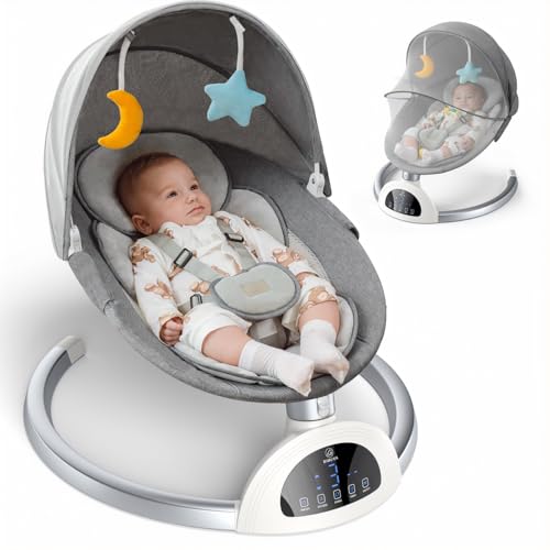 Image of Electric Baby Swing and Portable Bluetooth Infants Swing with Music Speaker, 5 Sway Speeds, 3 Seat Positions, and Remote Control for Indoor Use Boy Girl