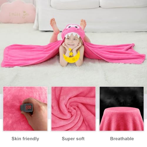 Image of MICHLEY Cartoon Hooded Baby Towel Unisex, Premium Soft Swimming Bathrobe Large Washcloths 31.5 inch x 53 inch for 0-9T (Pink Dinosaur)