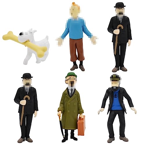 Tintin Cupcake Topper, 6Pcs Figuras Cake Topper,Tintin Cake Topper Pastel Decoración para Tarta de cumpleaños de Anime de Dibujos Animados del Fiesta Suministros para Niños