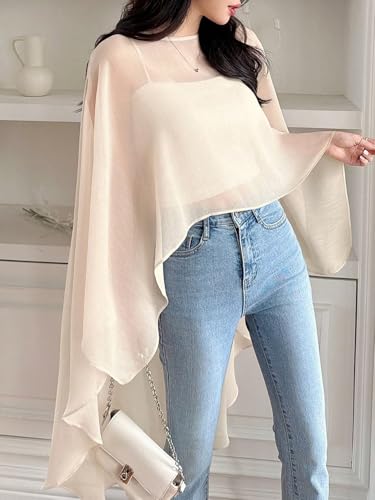 Milumia Women's High Low Shawl Chiffon Capelets Wedding Bridal Cape Sheer Overlay Poncho2