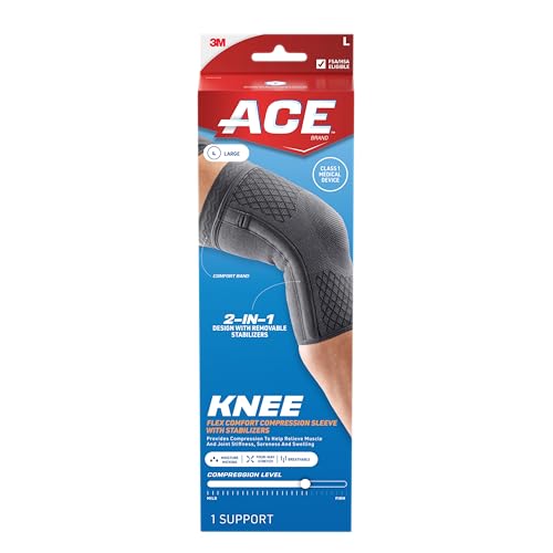 ACE Brand Flex Comfort Compression Knee Sleeve with Stabilizers, L