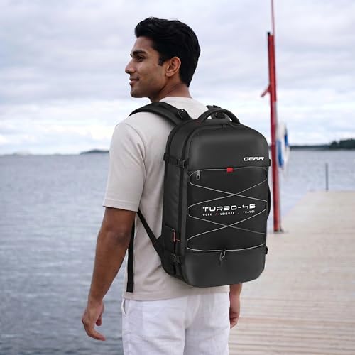 Image of Gear Turbo 21 inch /45L Large Water Resistant Anti theft Laptop Backpack with Raincover | Backpack | Daypack |Briefcase | Travel Bag For Men /Women (Black - Black)