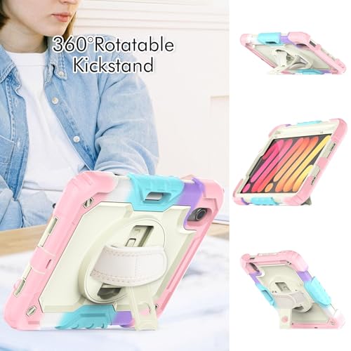 Antichoc iPad mini 7 coque robuste anti-chute avec bandoulière rose