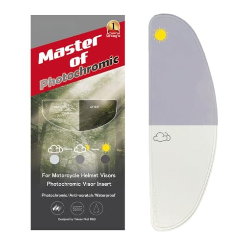 XII WY バイク用 フルフェイスヘルメット シールドインサート - 調光 曇り止めフィルム、トランジショナルバイザー、クリアからインディゴの色調へ、日光対応、室内で透明