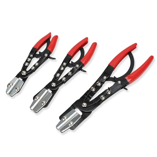 3pcs Ratcheting Hose Pinch Off Pliers Set, 8inch 10inch 12inch Hose Clamps Pliers, Automatic Locking Plier for Coolant Line, Radiator, Fuel Hose