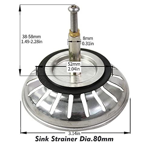 Talea Stainless Steel Kitchen Sink Drain Strainer Adjustable, Waste Plug For Kitchen Sink, Uk Sink Hole Diameter 80mm - Image 3